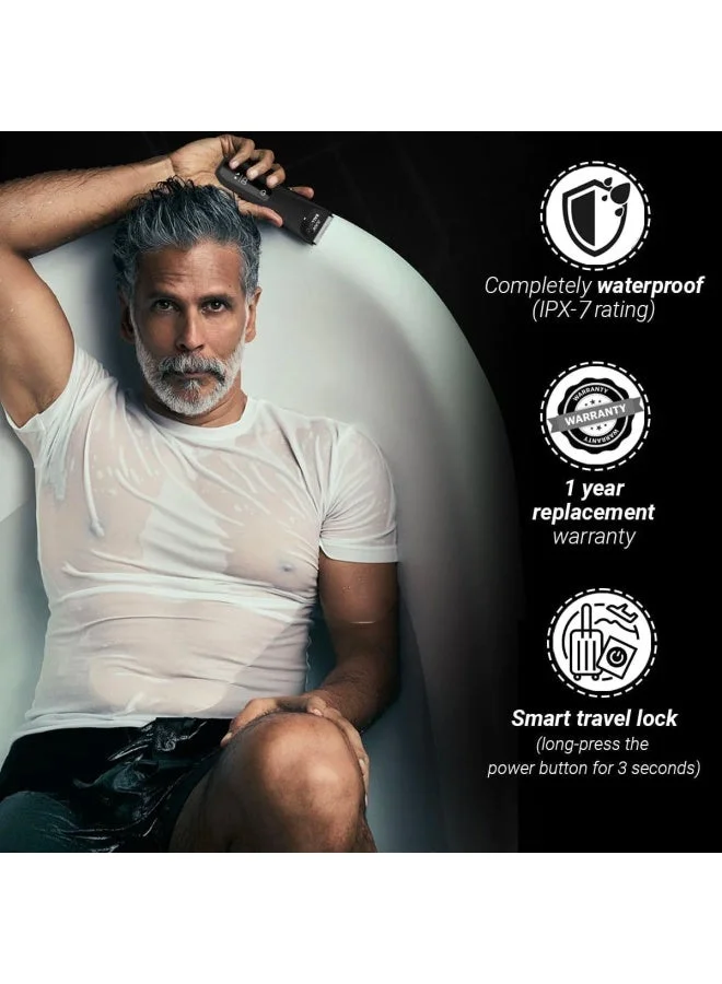 Zlade  ZLADE Ballistic Manscaping Water Proof IPX7 Body Trimmer | Precision Groomer for Private Parts, Beard & Body | Waterproof, Cordless & hypoallergenic 1.5mm Guard | Zero Nicks & Cuts | Black for Men | Best Price UAE